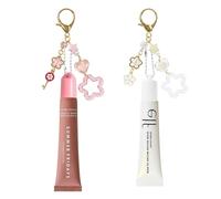 cioatu Porte-clés pour gloss à lèvres pour Summer Fridays - 14,2 g - Porte-bouchon de gloss à lèvres avec pendentif - Breloque pour sac de maquillage (blanc et rose)