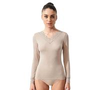 Ciocca Pure Maillot Femme avec Cachemire Manches Longues Dentelle Sous-vêtements Débardeur Élégant Chaud, Marron - P0716c_noc, XL