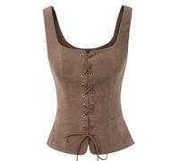 CIOIUGPIUK Gilet vintage à col carré for femme - Dos en U, lacets sur le devant, style Renaissance, inspiré du corset(2XL)