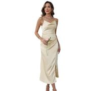 CIOIUGPIUK Robe formelle en satin for femme, dotée de fines bretelles et d'un décolleté drapé, simple et confortable, adaptée à diverses occasions.(White,X-Small)