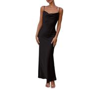 CIOIUGPIUK Robe formelle en satin for femme, dotée de fines bretelles et d'un décolleté drapé, simple et confortable, adaptée à diverses occasions.(Black,Medium)