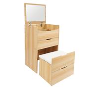 Ciounmb Coiffeuse avec siège dissimulé et miroir : avec 3 tiroirs, idéale pour la chambre et le dressing (couleur journal)