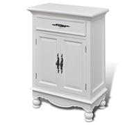 CIOURSTO Armoire en Bois avec 2 Portes et 1 Tiroir, Meuble de Rangement Polyvalent en MDF Blanc avec Poignées en Fer et Bois de Pin pour Chambre, Cuisine, Salle de Bain, Blanc