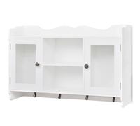 CIOURSTO Armoire murale en MDF avec portes en verre et crochets pour livre/DVD/manteau pour salon, chambre à coucher ou bureau, blanc