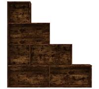 CIOURSTO Bibliothèque à 4 Niveaux avec Marches D'escalier, Bibliothèque Modulaire Ouverte avec étagères Décalées, étagère de Présentation Moderne et Minimaliste en Bois D'ingénier (Chêne fumé)