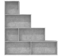 CIOURSTO Bibliothèque à 4 Niveaux avec Marches D'escalier, Bibliothèque Modulaire Ouverte avec étagères Décalées, étagère de Présentation Moderne et Minimaliste en Bois D'ingénier (Gris béton)