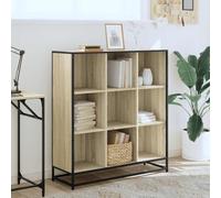 CIOURSTO Bibliothèque en Bois Massif de Chêne fumé - Un Matériau Métallique Peut être placé sur des Livres et des Objets. Armoire de Rangement Autoportante Moderne, (97,5 x 33 x 107,5 cm)