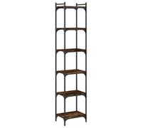CIOURSTO Bibliothèque Industrielle, étagère de Rangement Ouverte Rustique en Bois et Métal, Bibliothèque Multi-étagères pour Salon, Bureau à Domicile et Cuisine (Chêne fumé #49)