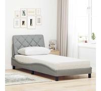 CIOURSTO Cadre de Lit, Tissu Polyester et Structures en Bois, Cadre de Bed avec Matelas et Tête de Lit Blancs, Mobilier de Chambre (80 x 200 cm)