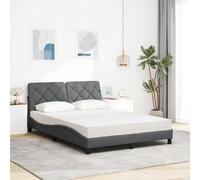 CIOURSTO Cadre de Lit, Tissu Polyester et Structures en Bois, Cadre de Bed avec Matelas et Tête de Lit Blancs, Mobilier de Chambre (140 x 200 cm)