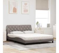 CIOURSTO Cadre de Lit, Tissu Polyester et Structures en Bois, Cadre de Bed avec Matelas et Tête de Lit Blancs, Mobilier de Chambre (160 x 200 cm)