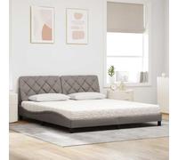 CIOURSTO Cadre de Lit, Tissu Polyester et Structures en Bois, Cadre de Bed avec Matelas et Tête de Lit Blancs, Mobilier de Chambre (180 x 200 cm)