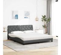 CIOURSTO Cadre de Lit, Tissu Polyester et Structures en Bois, Cadre de Bed avec Matelas et Tête de Lit Blancs, Mobilier de Chambre (180 x 200 cm)