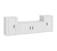 CIOURSTO Ensemble de Meuble TV 3 Pièces, Console Multimédia Moderne avec 4 Portes et Armoires de Rangement, Centre de Divertissement Autoportant pour Salon, Chambre et Appartement (Blanche)