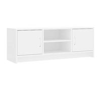 CIOURSTO Meuble TV Moderne en Grain de Bois, Console Multimédia à 2 Portes avec 2 étagères Ouvertes, Meuble TV Robuste en Bois D'ingénierie pour Salon, Chambre à Coucher et Petits (Blanche)