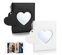 CIOUYAOS 2 Albums Photo Kpop, 64 Pochette Mini Carte Classeur de 3 Pouces Avec cœur Porte Clé, Petit Photocard Holder pour Collectionner Photos Card (Noir et blanc)