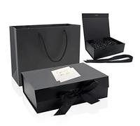 CIOUYAOS boite cadeau vide avec couvercle, grande boite cadeaux pliable noir, avec remplissage, ruban, sacs en papier et 2 cartes, magnétique coffret pour Noël, mariage, anniversaire, Saint-Valentin