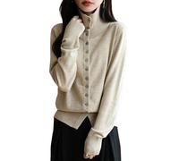 Ciovkis Femme Laine Mérinos Mélange Gilets 2025 Automne-Hiver Décontracté Col Montant Manches Longues Cardigan Tricot avec (Apricot5014,XL)