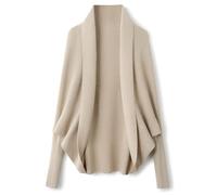 Ciovkis Femme Laine Mérinos Mélange Oversize Gilet 2025 Automne Hiver Côtelé Manches Chauve-Souris Devant Ouvert Cardigan (Apricot5014,XL)