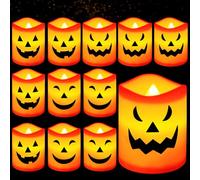 CIOXSOIO 12 Pezzi Halloween Bougies Led, Citrouille d'Halloween Bougie Chauffe Plat LED, Bougie Electrique sans Flamme avec 3 Expression, Bougie a Pile pour mariage, Noël, décoration d'intérieur