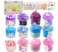 CIOXSOIO 12 Pièces 70ml Slime Kit, 12 Couleurs Kit Slime pour Enfants, DIY Slime Fluffy Slim, Super Doux et Antiadhésif, Jouet Anti-Stress pour Filles et Garçons