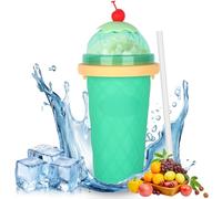 CIOXSOIO DIY Slushy Cup, Silicone Slushy Maker Cup, Gobelet À Slush avec Paille et Cuillère 2 en 1, Homemade Smoothie Cups, Slushie Cups pour Cola Jus, Vert Clair