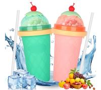 CIOXSOIO Lot de 2 DIY Slushy Cup, Silicone Slushy Maker Cup, Gobelet À Slush avec Paille et Cuillère 2 en 1, Homemade Smoothie Cup, Slushie Cup pour Cola Jus