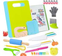 Ciphuoly Kit Cuisine Enfant, 32 Pièces Ustensile, Couteau Enfant qui ne Coupe Pas, Couteau Montessori à Partir de 2 ans, Pour Couper des Fruits, Légumes ou de la Pâte (32 Pièces)
