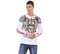 Cipo & Baxx CL451 T-shirt à manches longues imprimé strass à col rond pour homme, Blanc., L