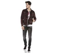 Cipo & Baxx Denim Veste en jean pour homme avec surpiqûres et motif intégral - Rouge - Medium