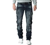 Cipo & Baxx Jean Homme Coupe Regular et Slim, Style Biker et Effet usé | Différents modèles avec détails stone washed, destroyed et cargo, coutures contrastantes, poches et fermetures zippées