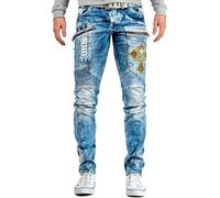Cipo & Baxx Jean Homme Coupe Regular et Slim, Style Biker et Effet usé | Différents modèles avec détails stone washed, destroyed et cargo, coutures contrastantes, poches et fermetures zippées