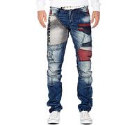 Cipo & Baxx Jean Homme Coupe Regular et Slim, Style Biker et Effet usé | Différents modèles avec détails stone washed, destroyed et cargo, coutures contrastantes, poches et fermetures zippées