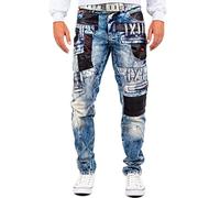 Cipo & Baxx Jean Homme Coupe Regular et Slim, Style Biker et Effet usé | Différents modèles avec détails stone washed, destroyed et cargo, coutures contrastantes, poches et fermetures zippées