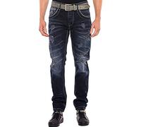 Cipo & Baxx Jean pour Homme | avec Coutures et Aspect Usé | Denim Regular | Modèle Déchiré et Brodé | CD539 Bleu Marine, 34W-32L