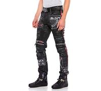 Cipo & Baxx Jean pour Homme Coupe Droite en Denim - Design Rock - Pantalon de Motard - Noir - 29 W/32 L