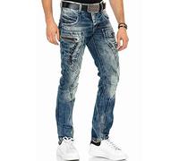Cipo & Baxx Pantalon en jean pour homme - Différentes tailles - Look usé et usé avec rivets, cuir synthétique et imprimé - Style motard moderne, Bleu-c-1178, 31W / 32L