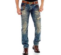 Cipo & Baxx Pantalon en jean usé usé pour homme, coupe droite, avec broderie colorée, bleu, 33