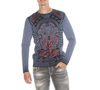 Cipo & Baxx Sweat-shirt à manches longues pour homme - Mélange avec imprimé - Bleu - Large
