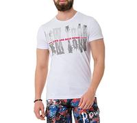 Cipo & Baxx T-shirt à manches courtes imprimé strass pour homme CT733, Blanc., S
