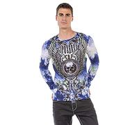 Cipo & Baxx T-Shirt à Manches Longues pour Homme Motif tête de Mort, Bleu, M