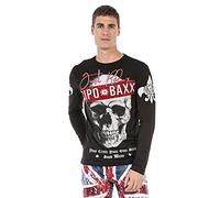 Cipo & Baxx T-Shirt à Manches Longues pour Homme Motif tête de Mort et Strass, Noir, XL