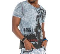 Cipo & Baxx T-shirt coupe slim pour homme - Manches courtes - Vintage - Col rond - Imprimé intégral CT483, gris, S