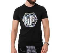 Cipo & Baxx T-Shirt Homme Brillant Imprimé Fluo Strass Manches Courtes CT720, Noir , L