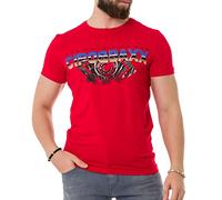 Cipo & Baxx T-shirt pour homme imprimé strass inscription à manches courtes CT721, rouge, L