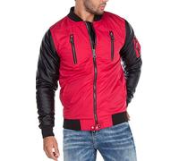 Cipo & Baxx Veste d'aviateur pour homme avec manches en cuir rock. - Rouge - X-Large