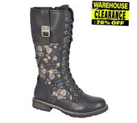 Cipriata Abela Femmes Bottes Cuissarde à Lacet Mémoire Mousse Bottes Floral Noir