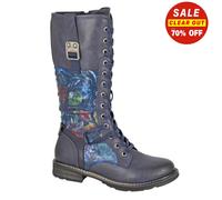 Cipriata ABELA L755 Bottes à lacets en mousse à mémoire de forme florale en fausse fourrure avec fermeture éclair pour femme, Bleu marine Floral, 36 EU