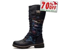 Cipriata ABELA L755 Bottes à lacets en mousse à mémoire de forme florale en fausse fourrure avec fermeture éclair pour femme, Bleu marine Floral, 36 EU
