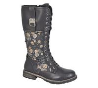 Cipriata ABELA L755 Bottes à lacets en mousse à mémoire de forme florale en fausse fourrure avec fermeture éclair pour femme, motif floral noir, 36 EU